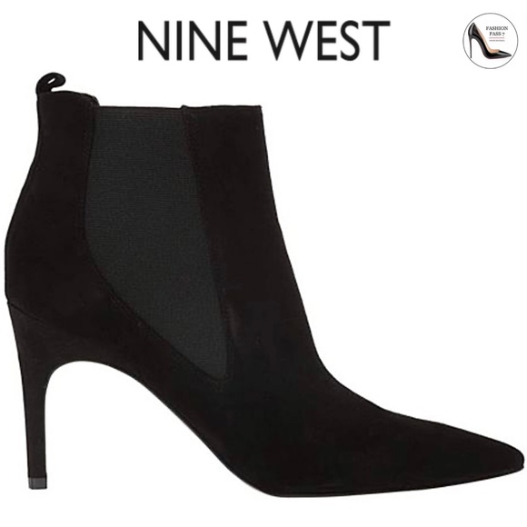 Nine West Shoes - NINE WEST Joliee Black Leather Booties Pointed toe Stiletto Heel Ankle Boots 8.5